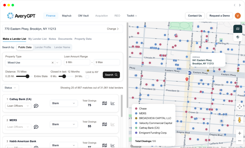 AveryGPT lender map interface